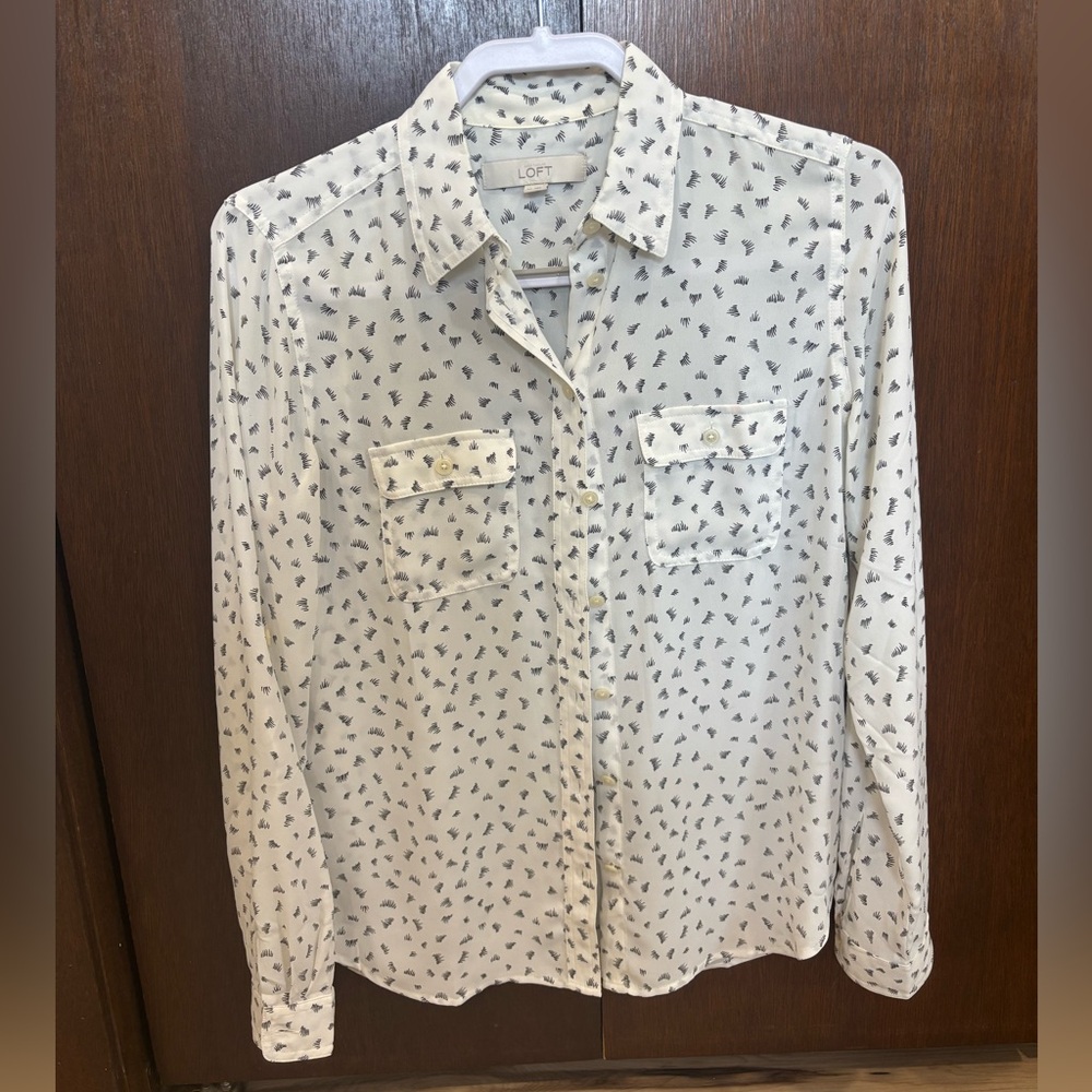 LOFT White and Black Patterned Blouse